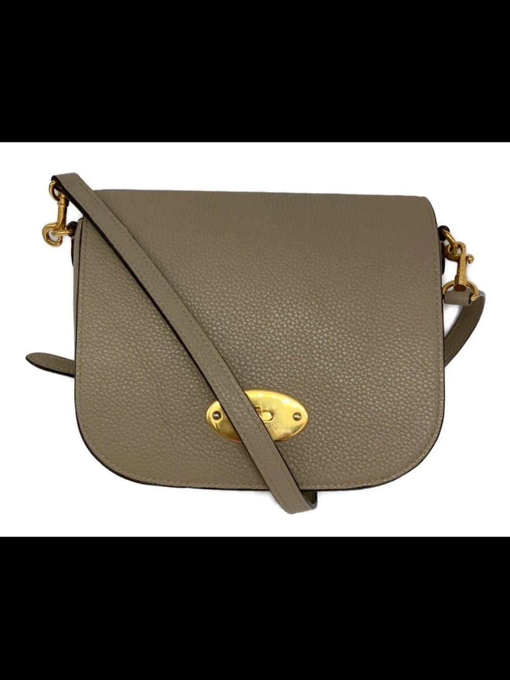 Mulberry Pebbled Taupe Crossbody Saddle Bag with Gold Hardware
